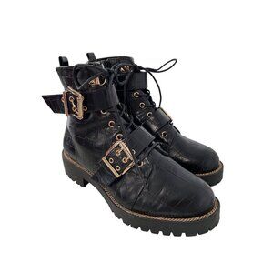 ASOS Design Aubrey Faux Croc Lace Up Combat Boots Size 7 Buckle Strap Grunge Emo